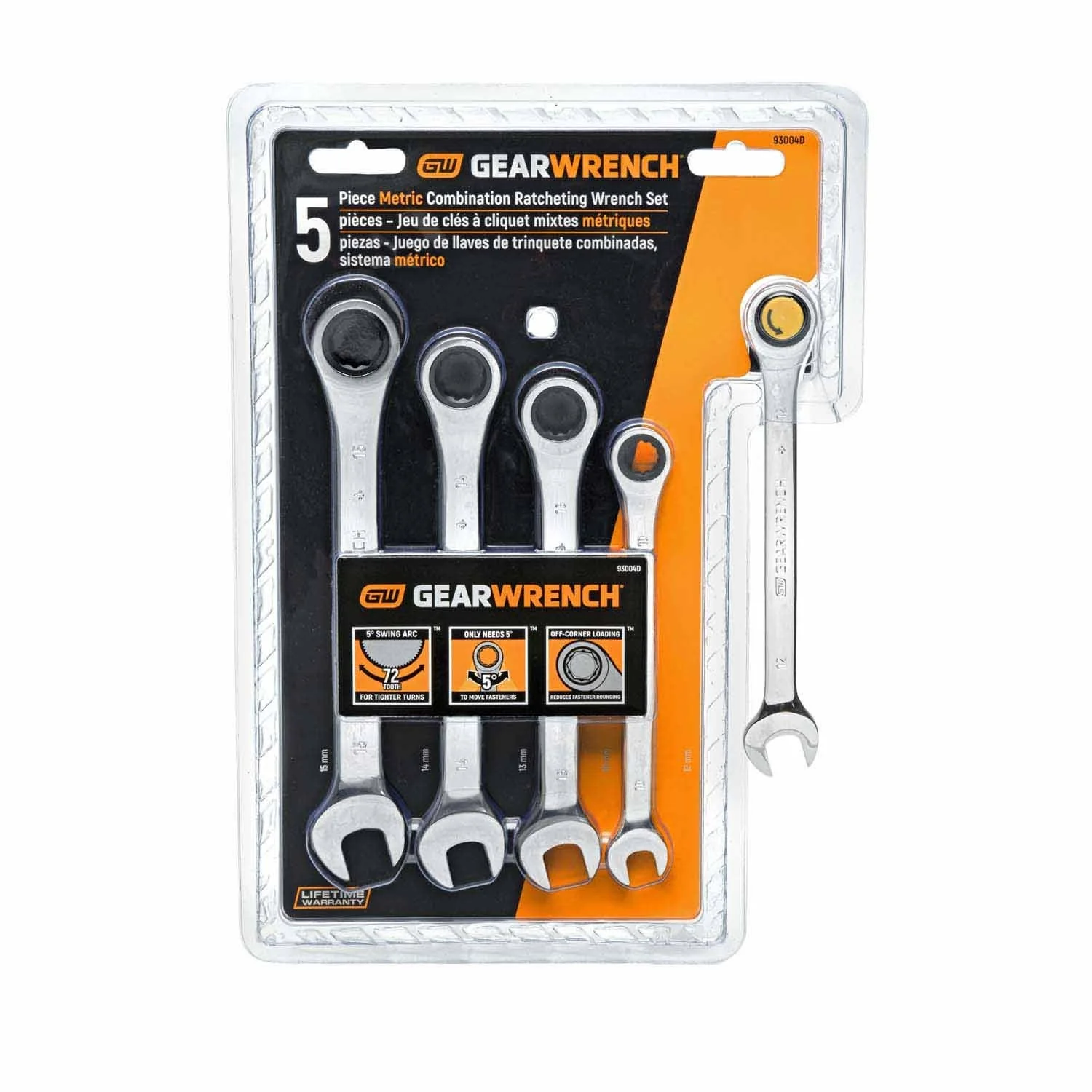 Gearwrench 93004D 5 Pc. 72-Tooth 12 Point Ratcheting Combination Metric Wrench Set - Image 2