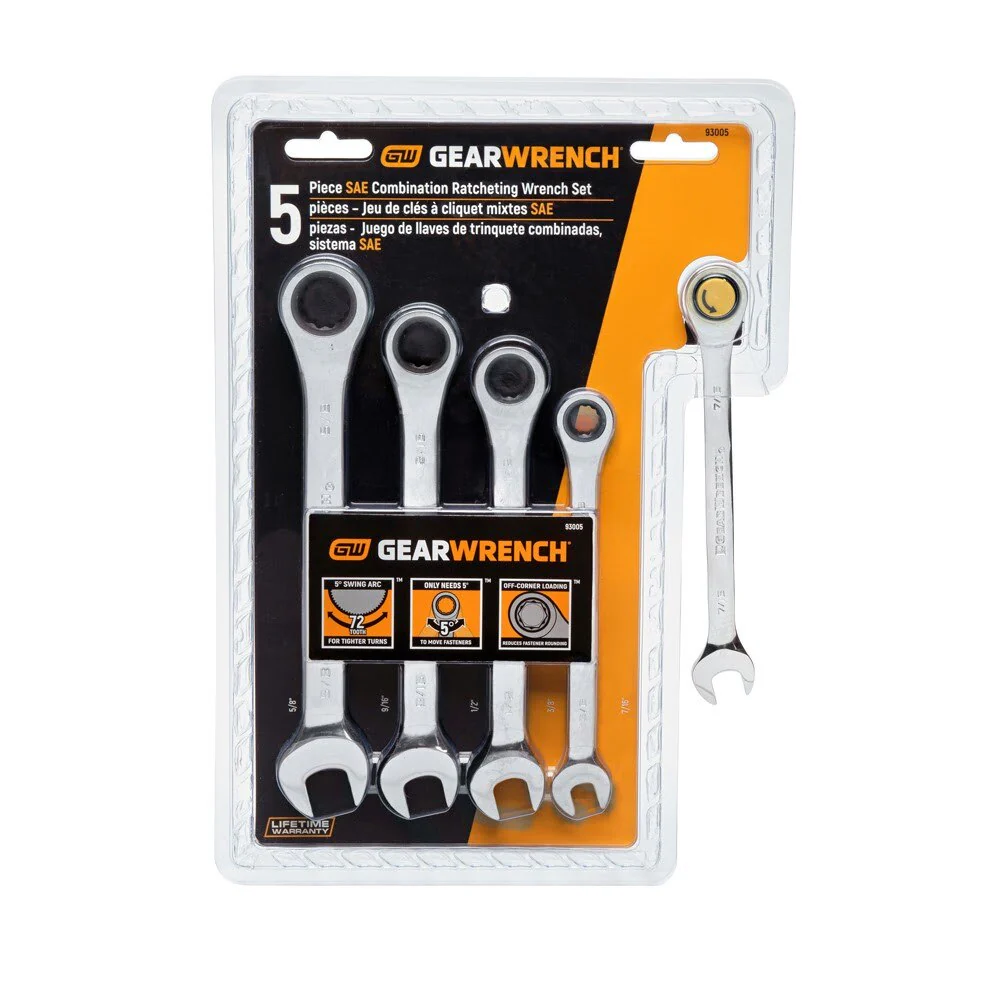 GearWrench 93005 5 Pc. 72-Tooth 12 Point Ratcheting Combination SAE Wrench Set - Image 3
