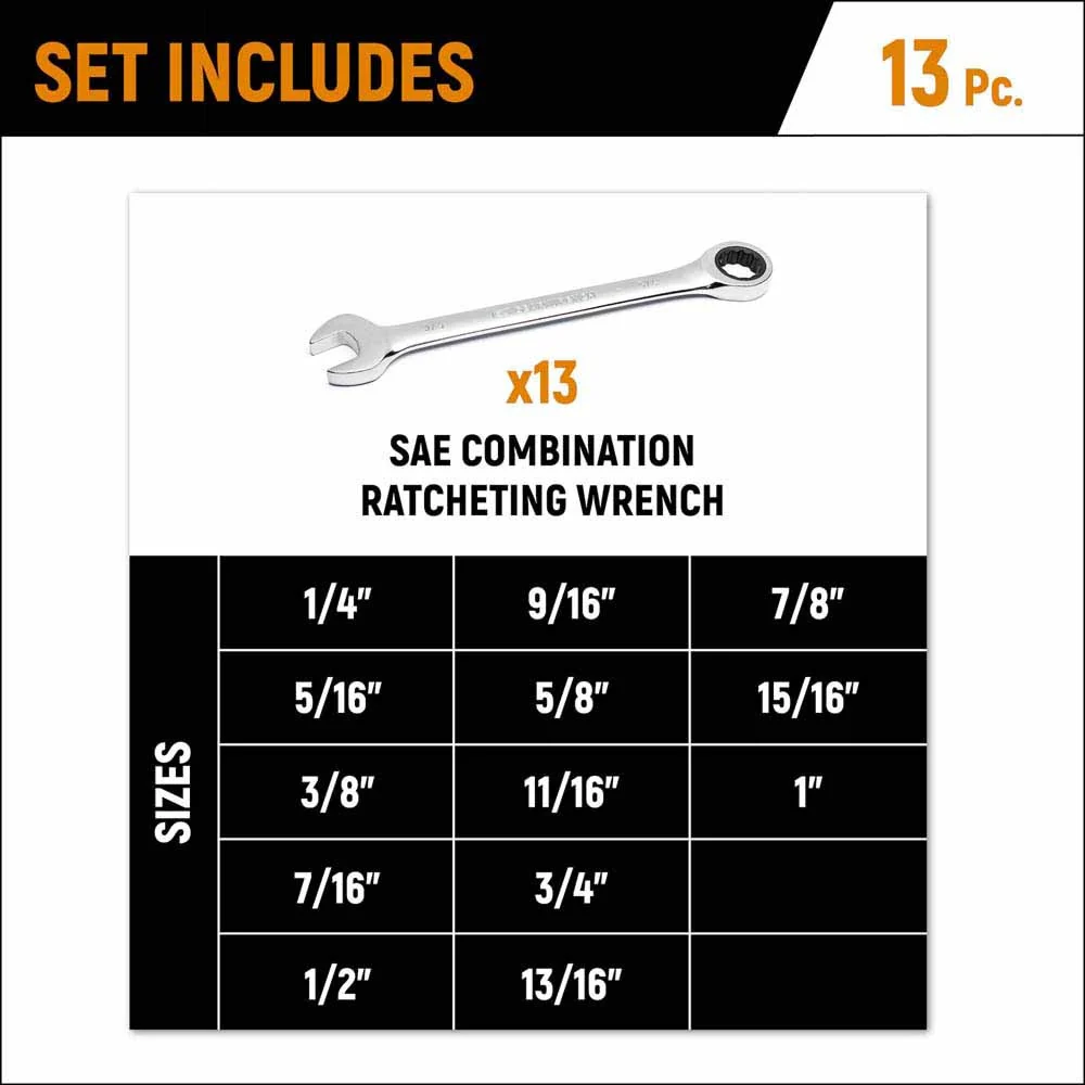 GearWrench 9312 13 Pc. 72-Tooth 12 Point Ratcheting Combination SAE Wrench Set - Image 3