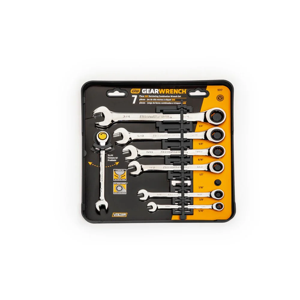 GearWrench 9317 7 Pc. 72-Tooth 12 Point Ratcheting Combination SAE Wrench Set - Image 3