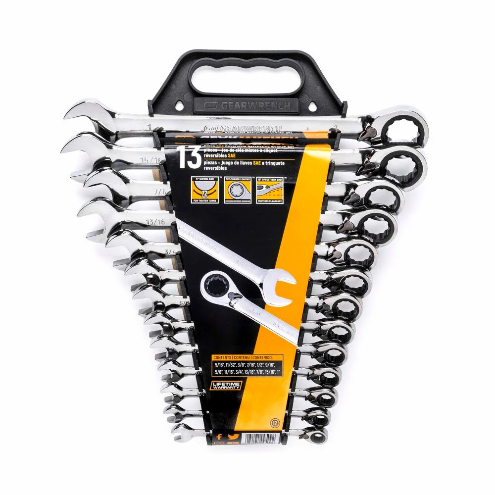 GearWrench 9509N 13 Pc. 72-Tooth 12 Point Reversible Ratcheting Combination SAE Wrench Set - Image 3