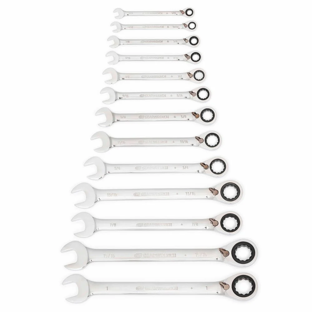 GearWrench 9509N 13 Pc. 72-Tooth 12 Point Reversible Ratcheting Combination SAE Wrench Set - Image 4