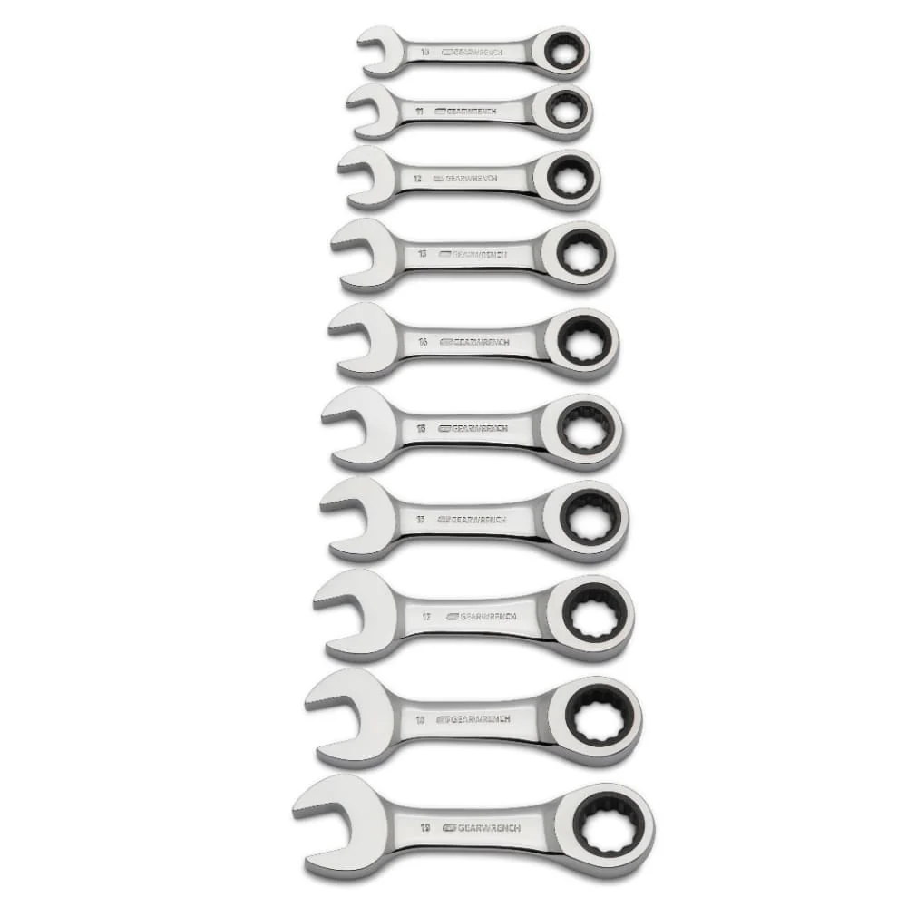 GearWrench 9520D 10 Pc. 72-Tooth 12 Point Stubby Ratcheting Combination Metric Wrench Set - Image 2