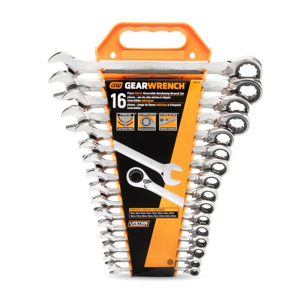 GearWrench 9602N 16 Pc. 72-Tooth 12 Point Reversible Ratcheting Combination Metric Wrench Set - Image 3