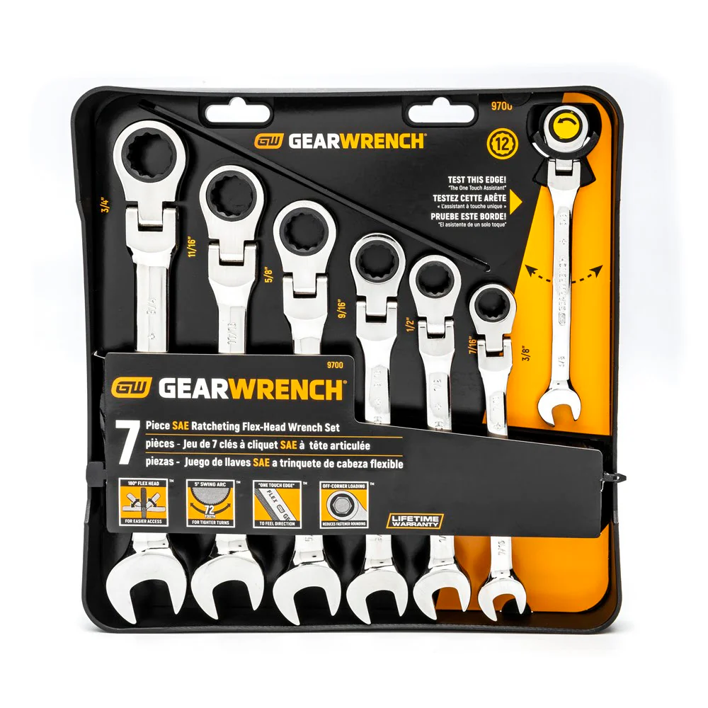 GearWrench 9700 7 Pc. 72-Tooth 12 Point Flex Head Ratcheting Combination SAE Wrench Set - Image 2