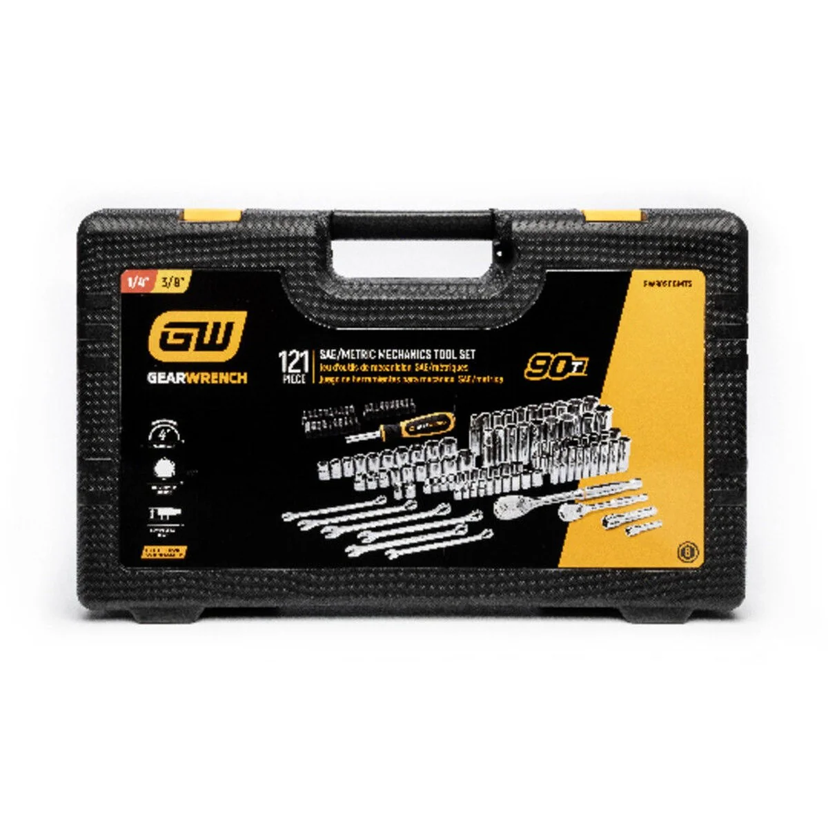 GearWrench GW90SCBMTS 1/4 in. and 3/8 in. Drive 90T SAE/Metric Mechanics Hand Tool Set (121 Piece) - Image 2