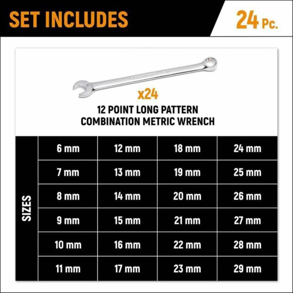 Gearwrench GWMSCWL12MM 24 Piece 12 Point Long Pattern Combination Metric Wrench Set - Image 6