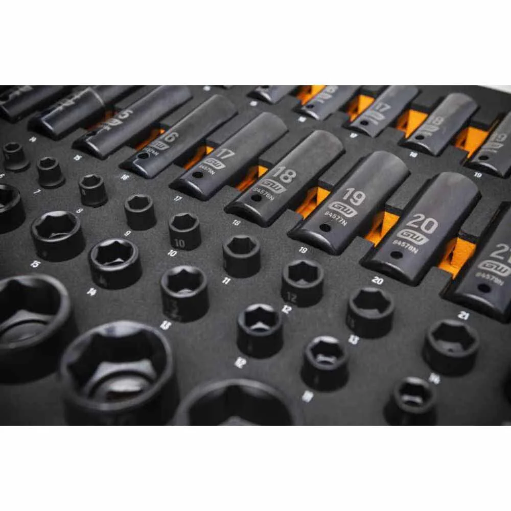 Gearwrench GWMSISKMM 66 Pc. 1/4”, 3/8”, 1/2” Drive 6 Point Metric Impact Socket Set in Foam Storage Tray - Image 7