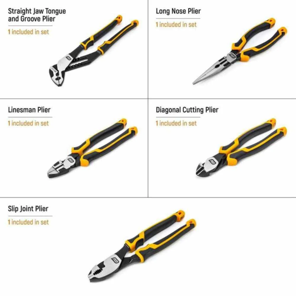 Gearwrench GWMSPLR01 5 Piece PITBULL Cushion Grip Pliers Set in Foam Storage Tray - Image 6
