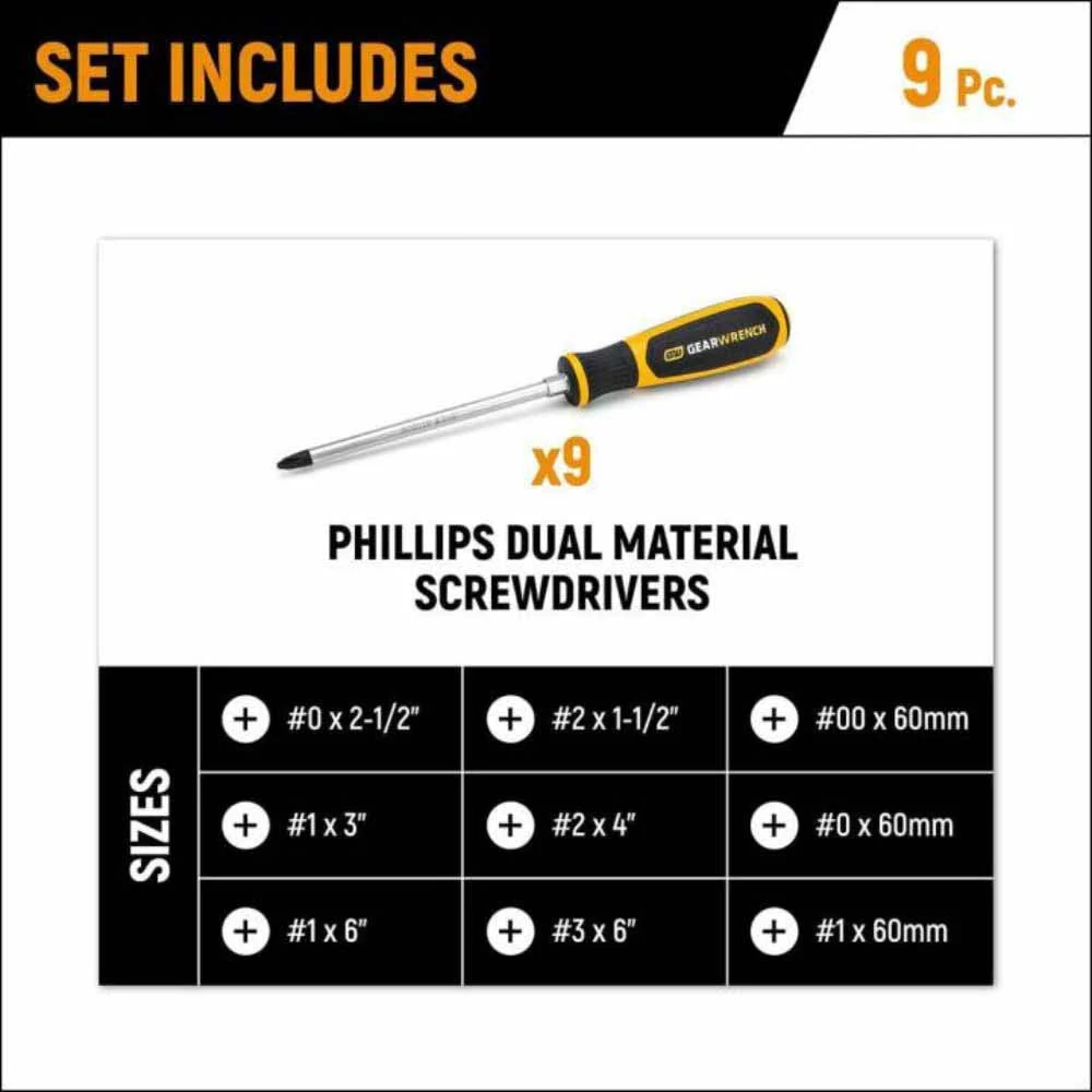 Gearwrench GWMSSCRPH 9 Piece Phillips® Dual Material Screwdriver Set in Foam Storage Tray - Image 8