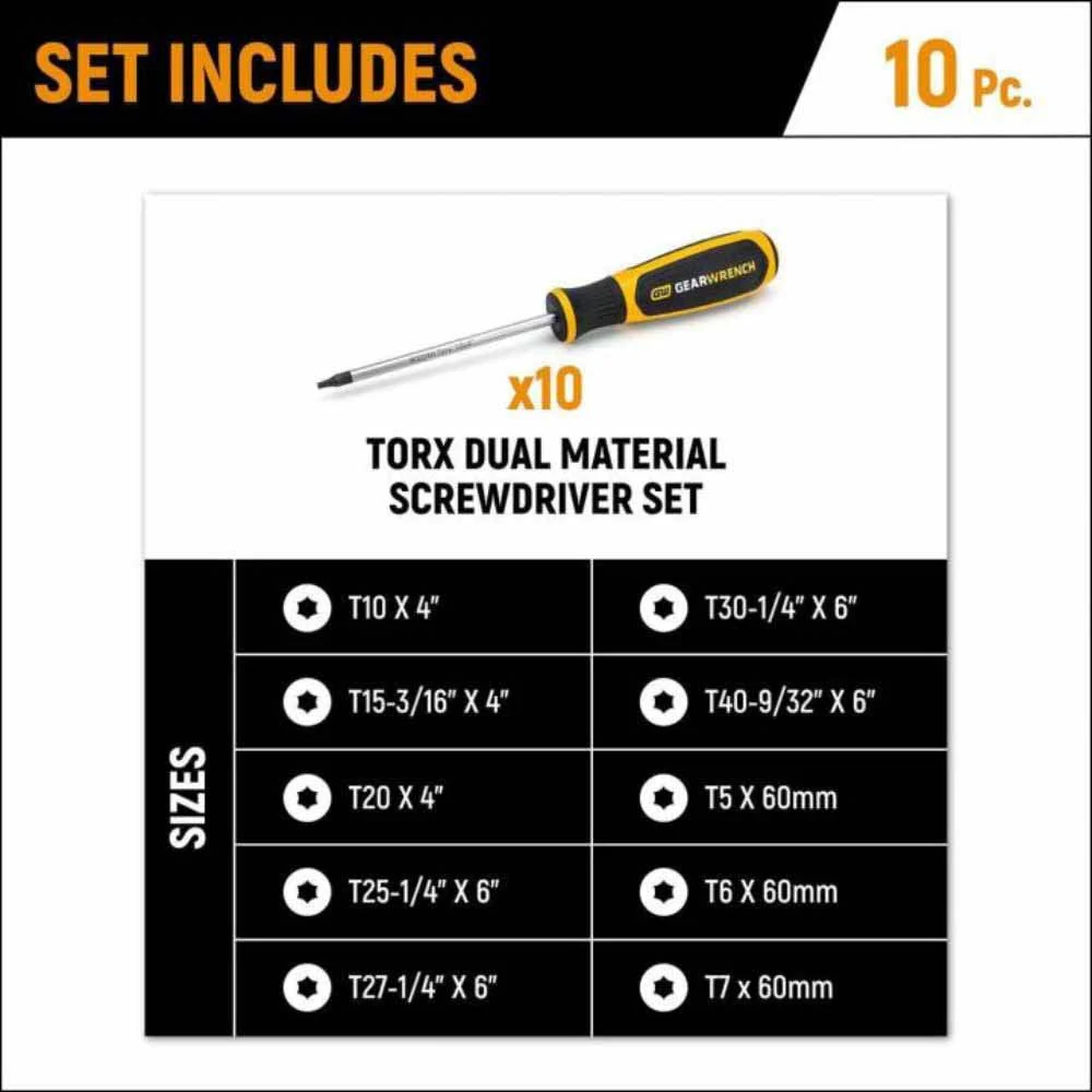 Gearwrench GWMSSCRTX 10 Piece Torx® Dual Material Screwdriver Set in Foam Storage Tray - Image 8