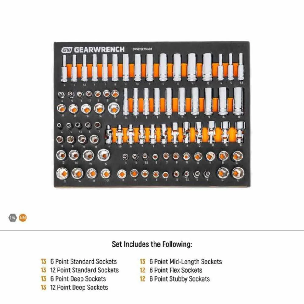 Gearwrench GWMSSKT14MM 89 Piece 1/4” Drive Master Metric Socket Set in Foam Storage Tray - Image 6