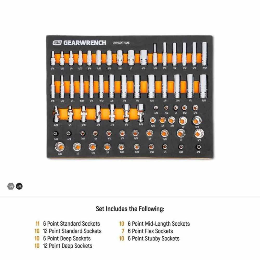 Gearwrench GWMSSKT14SAE 68 Piece 1/4” Dr Master SAE Socket Set in Foam Storage Tray - Image 7