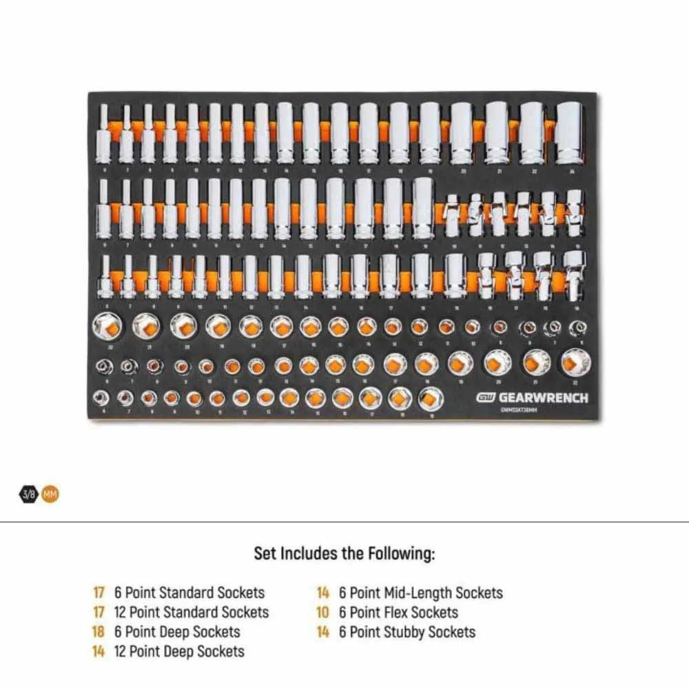Gearwrench GWMSSKT38MM 104 Pc. 3/8” Drive Master Metric Socket Set in Foam Storage Tray - Image 6