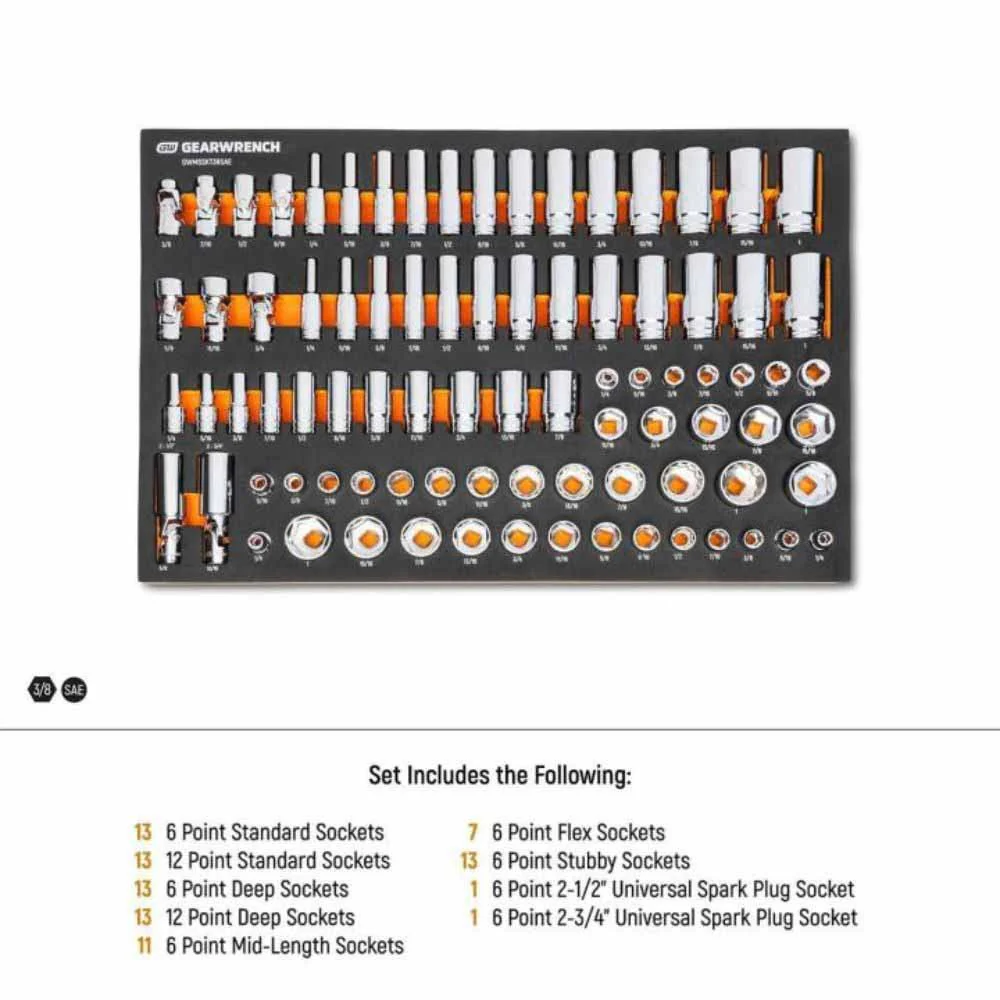 Gearwrench GWMSSKT38SAE 85 Piece 3/8” Drive Master SAE Socket Set in Foam Storage Tray - Image 6
