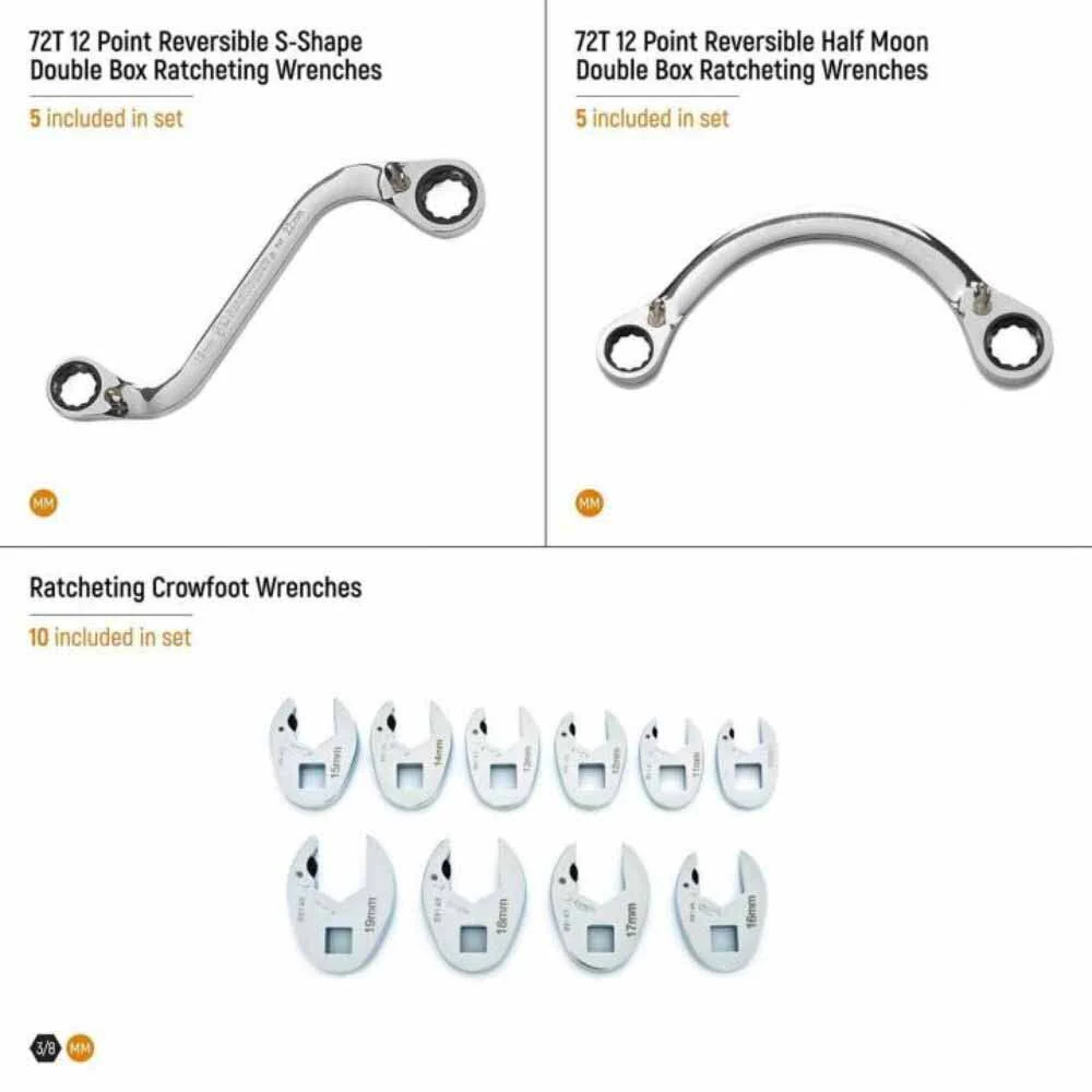 Gearwrench GWMSSRWMM 20 Piece Specialty Ratcheting Metric Wrench Set in Foam Storage Tray - Image 6
