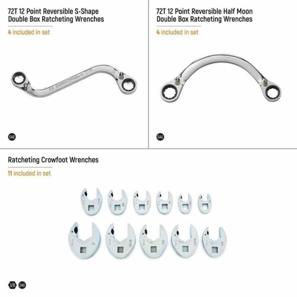 Gearwrench GWMSSRWSAE 19 Piece Specialty Ratcheting SAE Wrench Set in Foam Storage Tray - Image 6