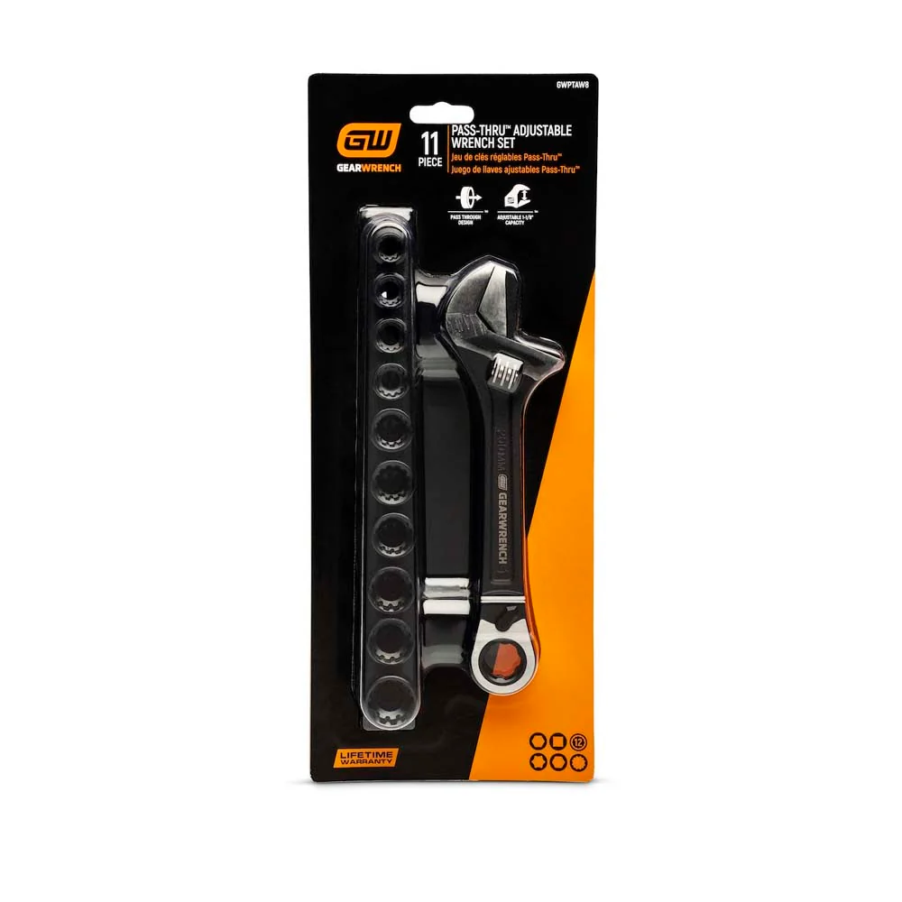 GearWrench GWPTAW8 11 Piece Pass-Thru Adjustable Wrench Set - Image 2